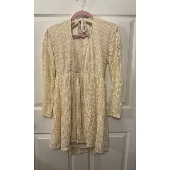 Altar’d State Cream Boho Embroidered Gauze Peasant Keyhole Tie Back Dress, M - Picture 1 of 6